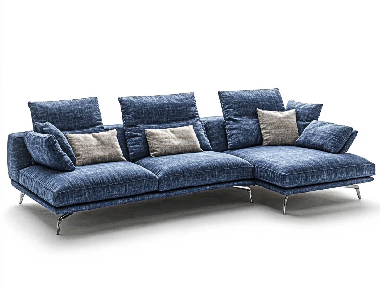 Sofá esquinero azul de tela moderna para sala de estar con chaise longue estructura de acero dimensiones 300x180x90 cm sb3451292