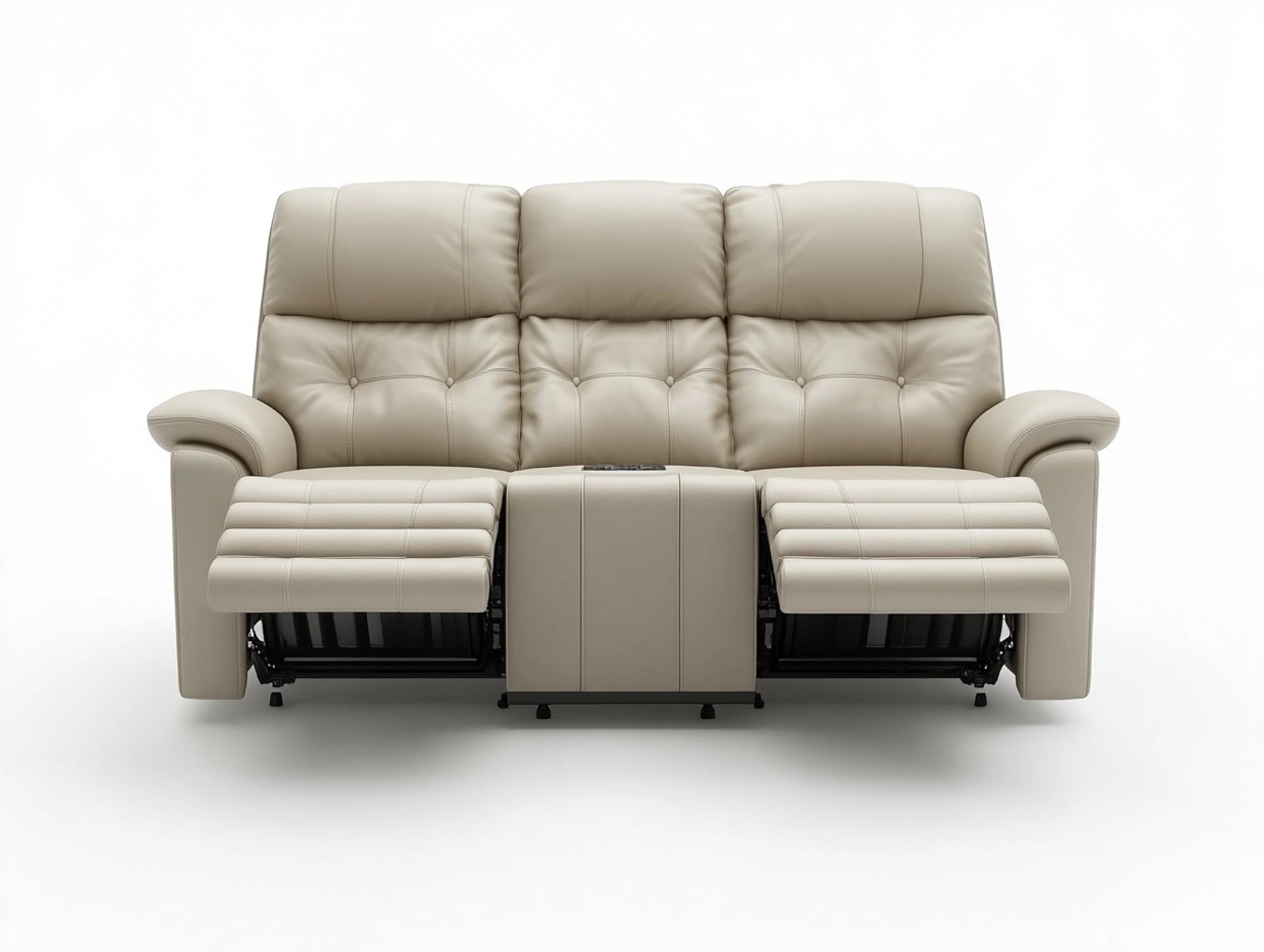 Sofá reclinable de cuero beige para sala de estar estilo moderno 210cm sofá de tres plazas con apoyapiés CW0560463
