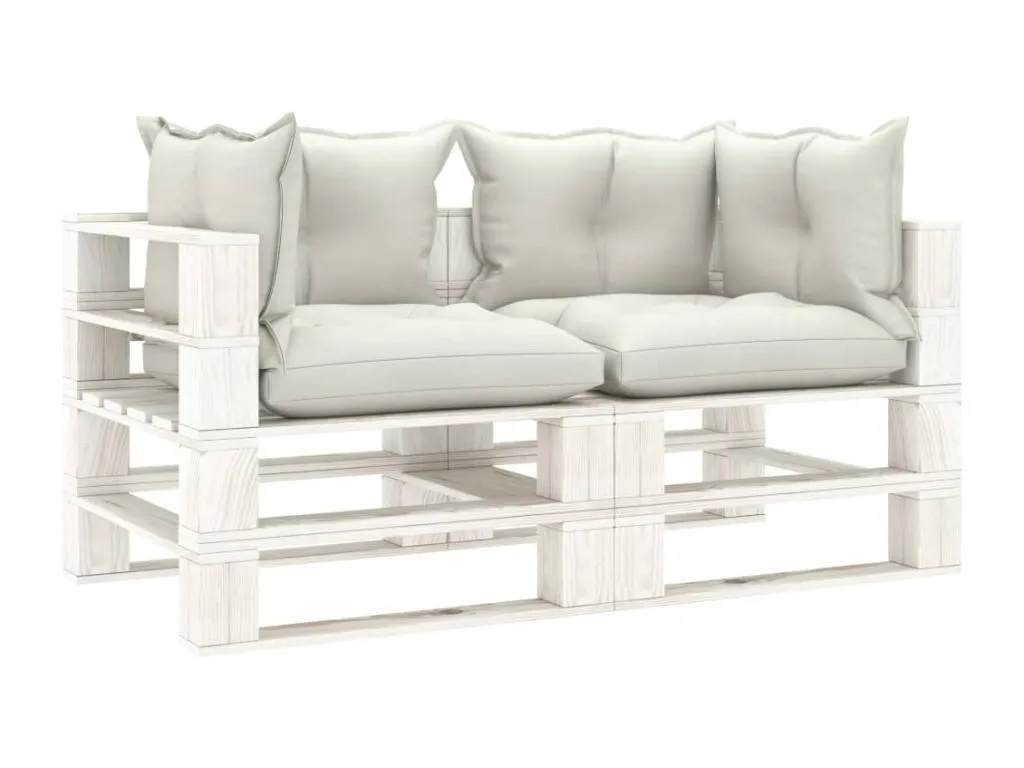 Sofá de palets de 2 plazas para jardín Boverdeco con cojines beige