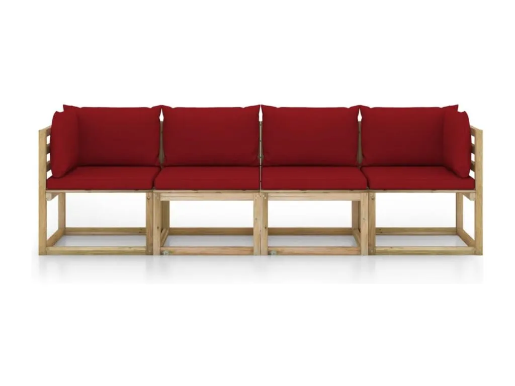 Sofá de jardín de 3 plazas con cojines rojo tinto