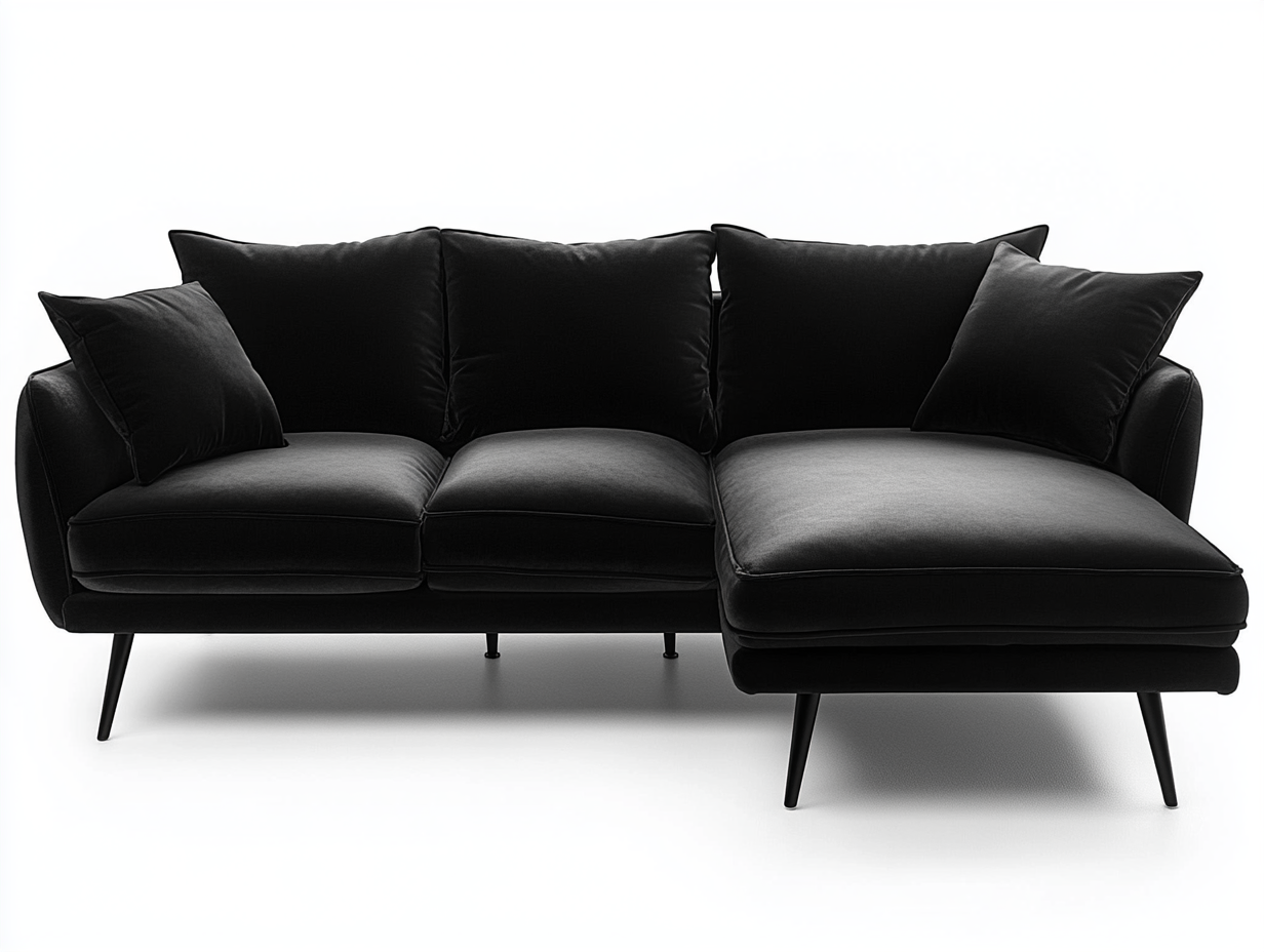 Sofá de terciopelo negro moderno tipo chaise longue para sala de estar elegante