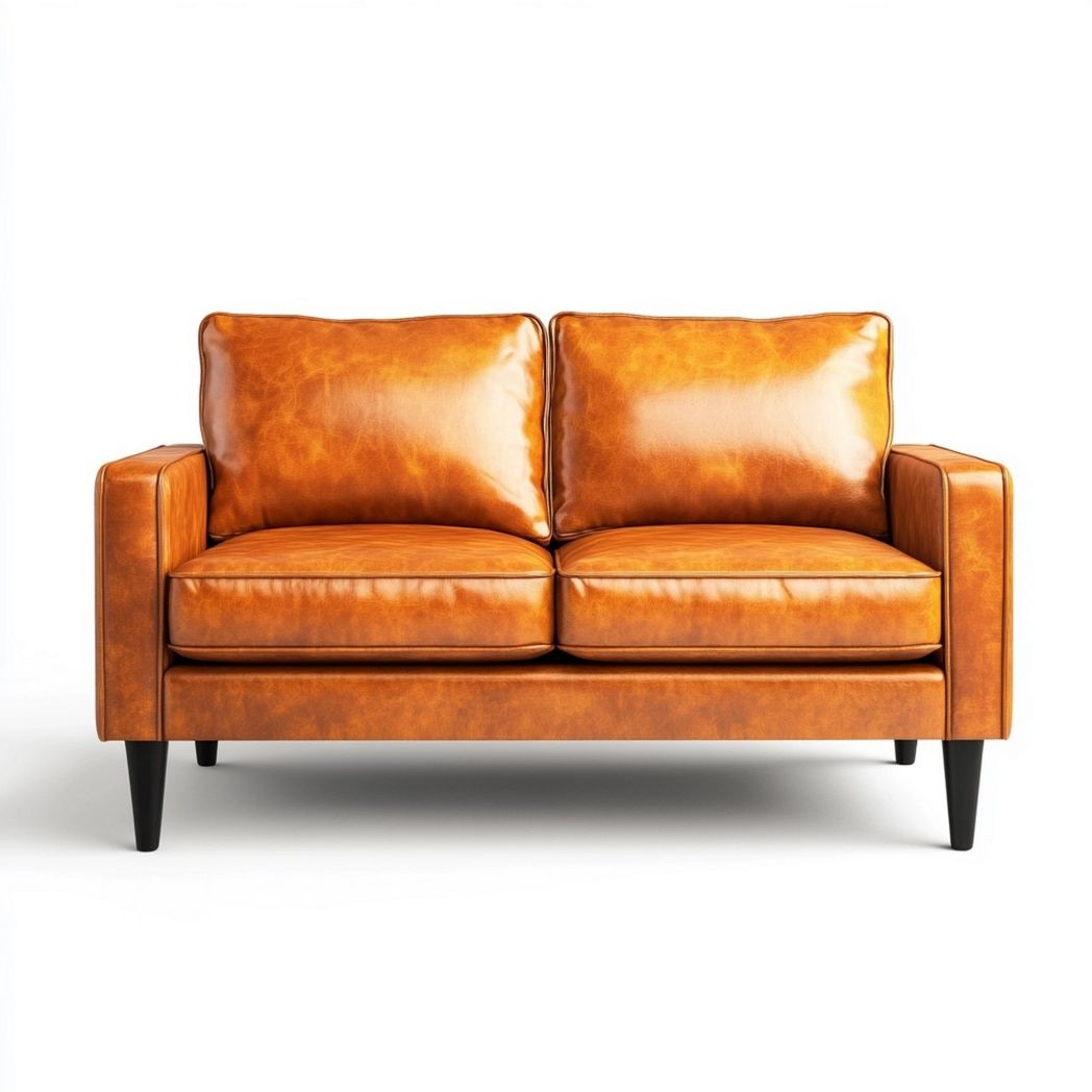 Sofá de Dos Plazas de PU Piel Naranja con Patas de Madera de Teca 140x85x90 cm