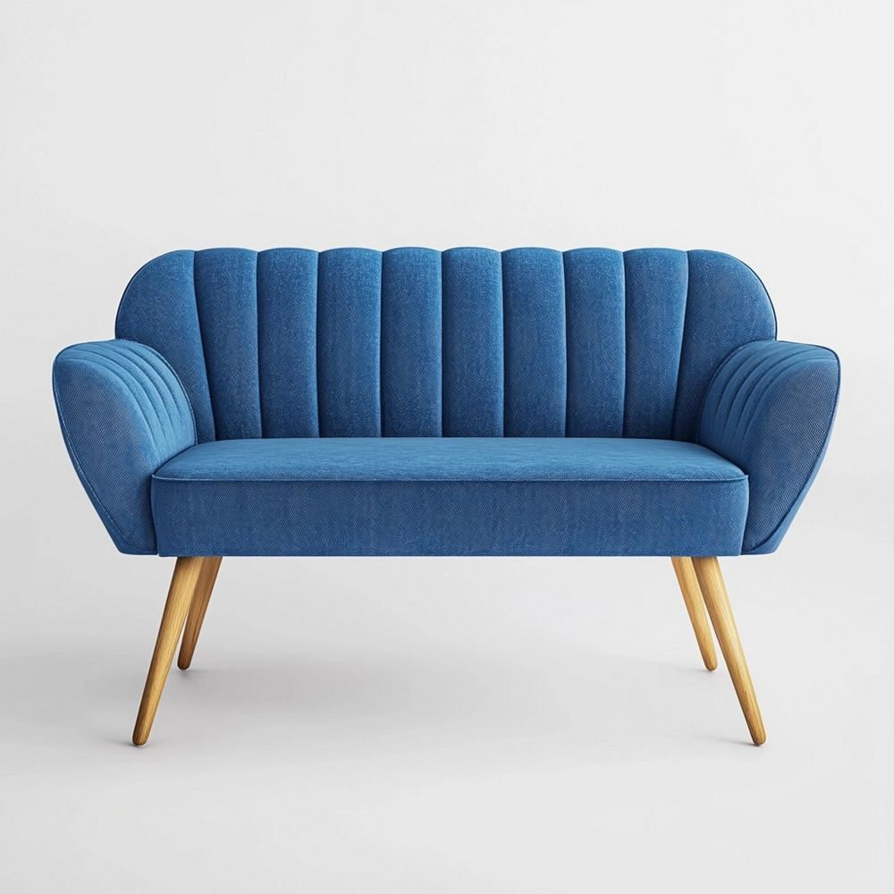 Sofá de dos plazas tapizado en poliéster con respaldo capitoné y patas de haya maciza 125x75x85 cm Azul