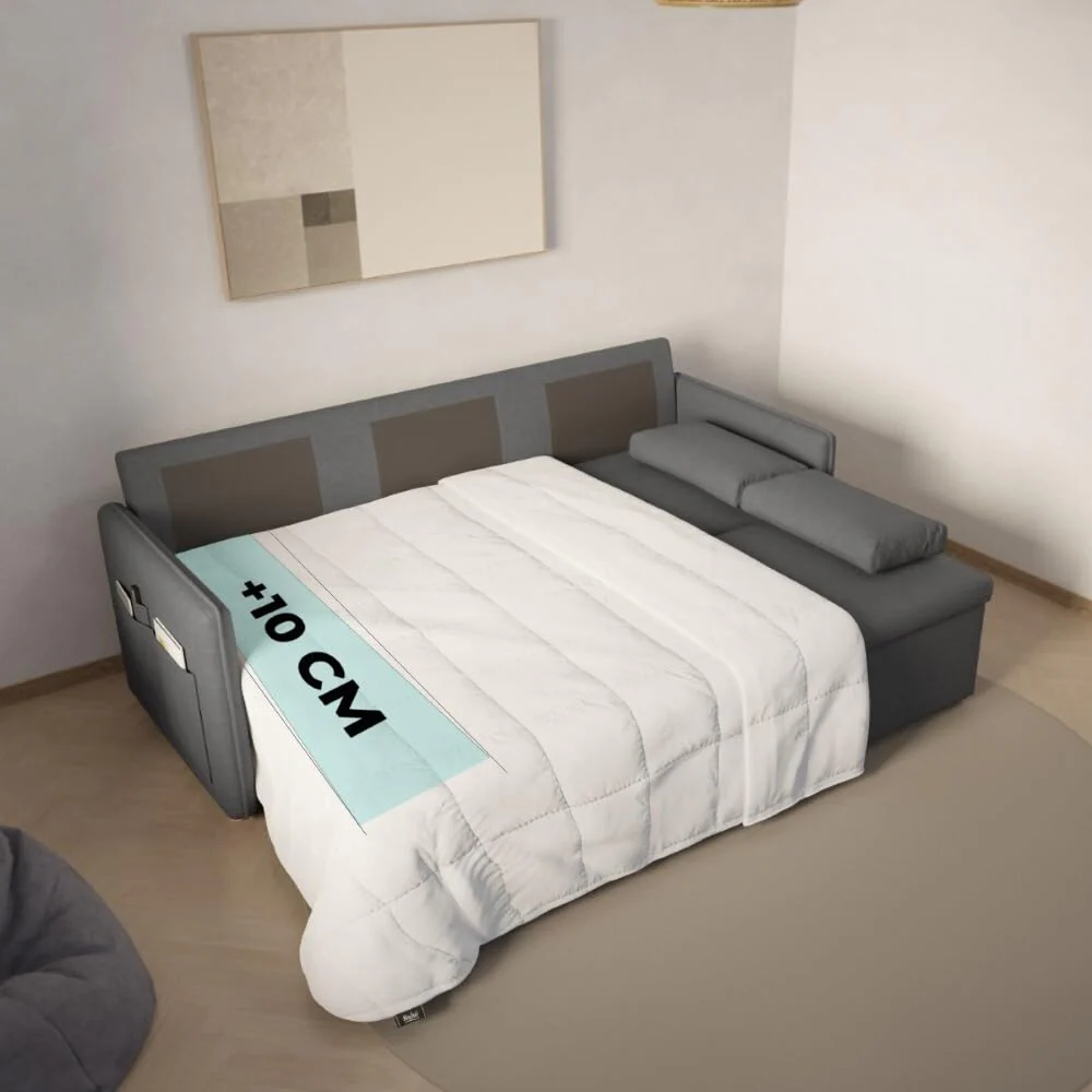 Sofá cama 3 plazas convertible gris oscuro con almohadas