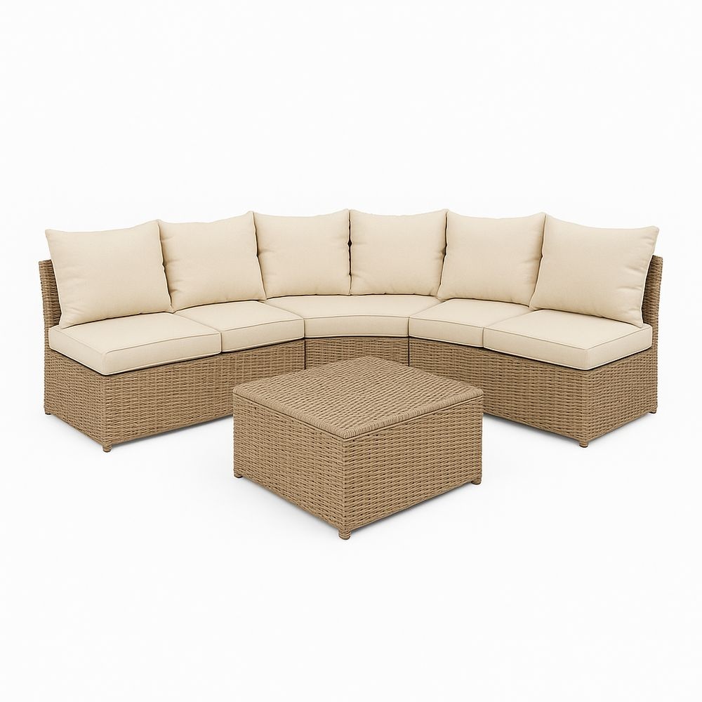 Conjunto de Sofá Modular de Ratán para Exterior en Forma de L Cojines Beige 6 Plazas Terraza Jardín