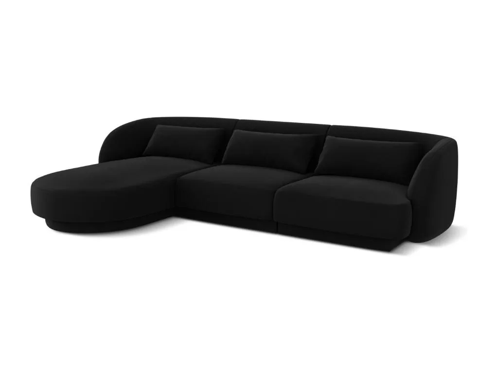 Sancaldeco - Sofá esquinero izquierdo Sancaldeco 4 plazas de terciopelo negro - 255x156x70cm FMTV66248