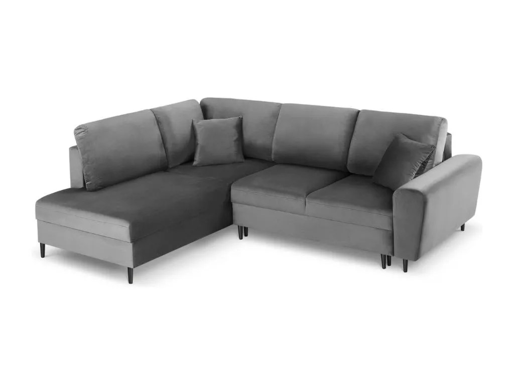Homepleno - Sofá cama esquinero izquierdo con baúl de almacenaje Homepleno 5 plazas de terciopelo gris claro - 243x194x88cm mnjn34934