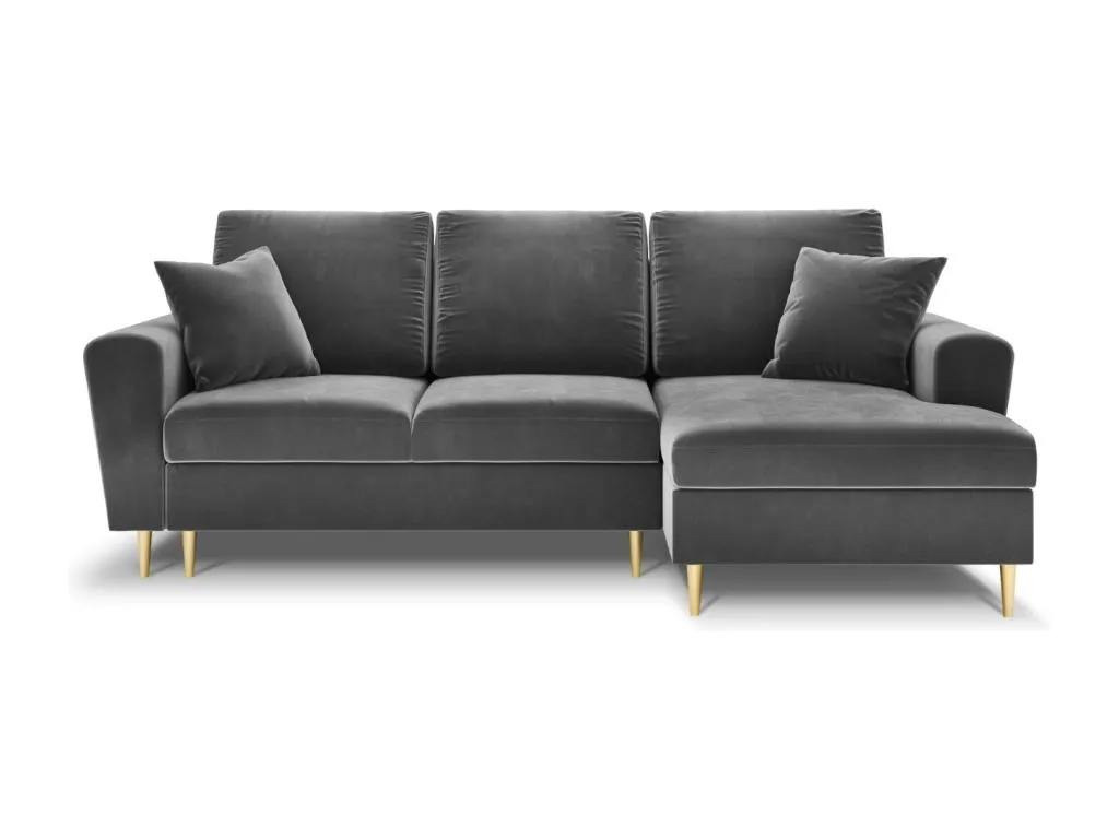 Alkihogares - Sofá cama esquinero derecho con baúl de almacenaje Alkihogares 4 plazas de terciopelo gris claro - 241x145x88cm