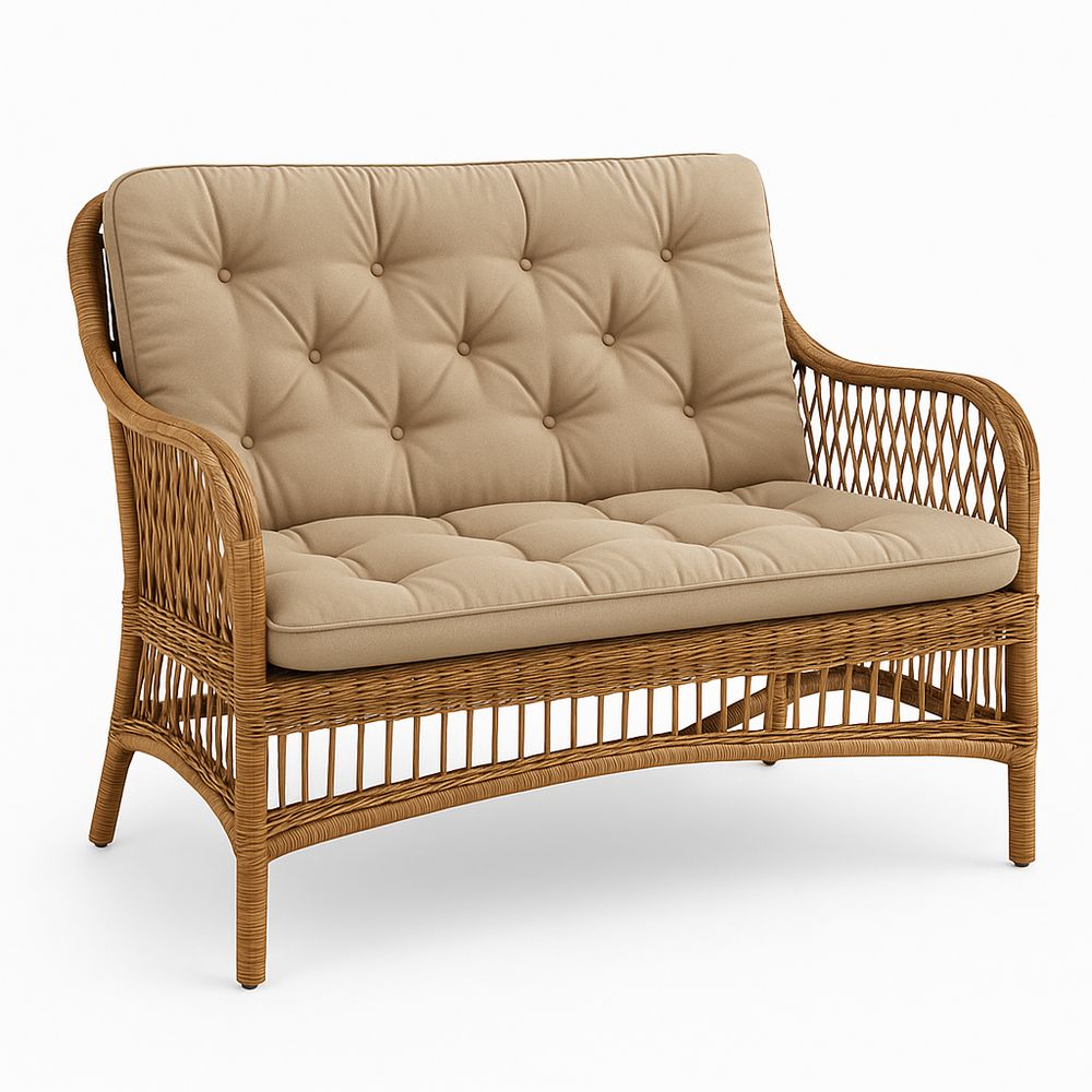 Sofá de dos plazas de ratán,suave y cómodo,estilo moderno,para interiores y exteriores,color beige