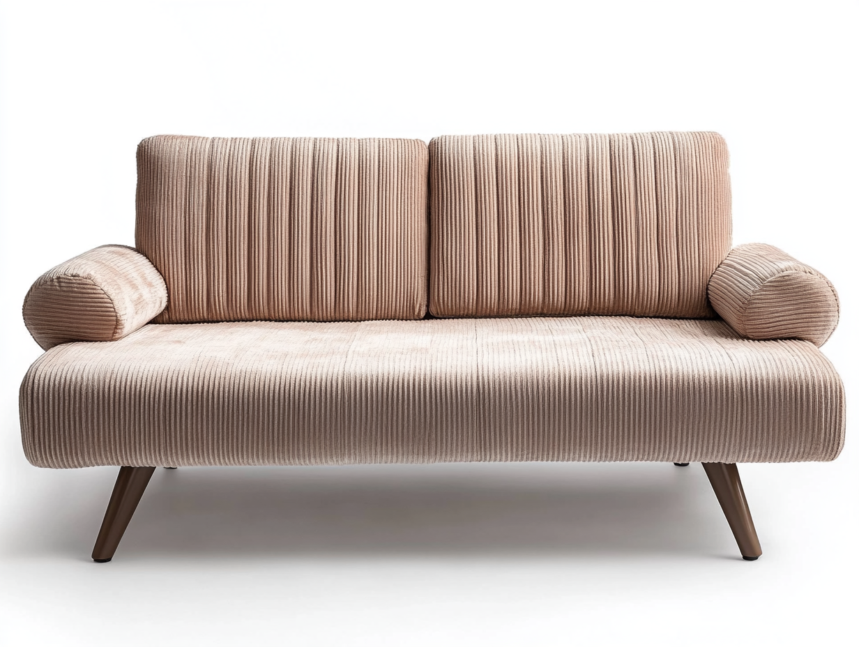 Sofá de dos plazas tapizado en pana acanalada rosa con patas de madera 160x85cm NA9662218