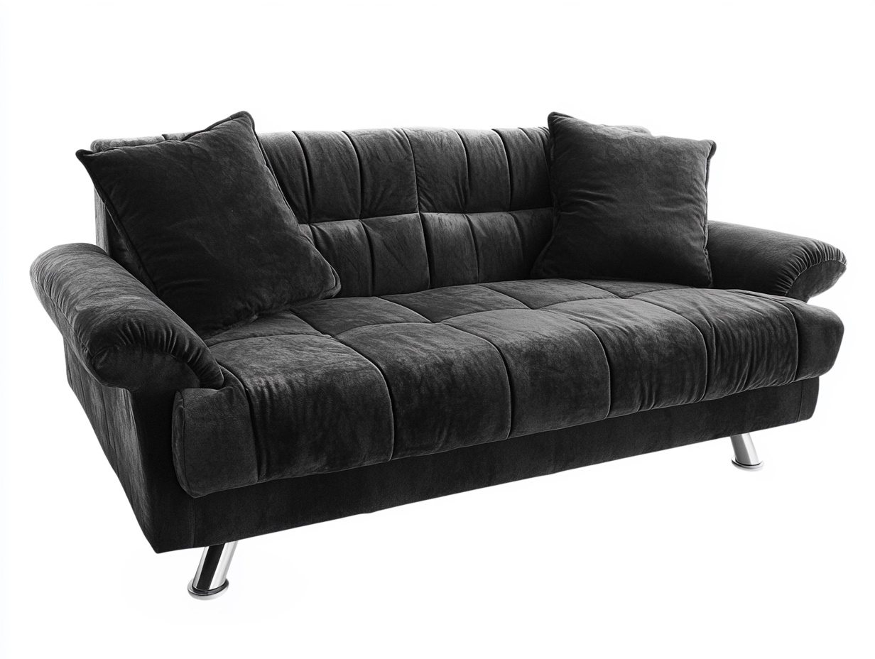 Sofá de terciopelo negro de tres plazas estilo moderno para sala de estar con patas metálicas y cojines grandes 210x90x85 cm RB9518485