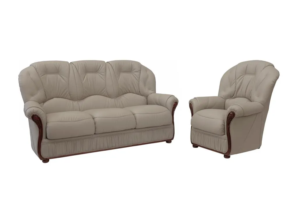 Sofá de tres plazas y sillón tapizados en cuero de búfalo color taupe Lluesmahome  QC5310296