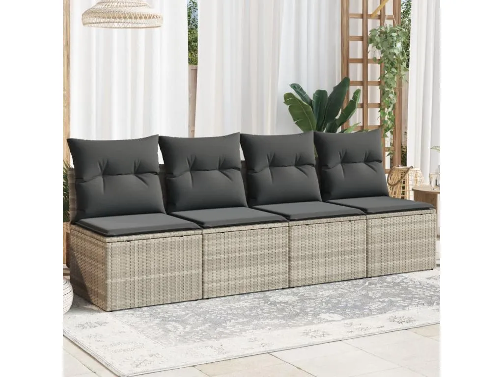 Sofá de jardín con cojines 4 plazas ratán sintético gris claro 97862bgtb