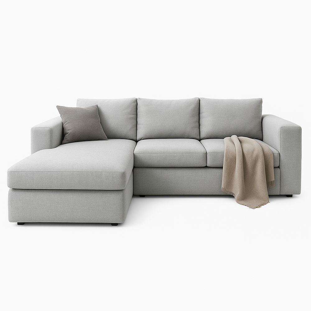 Sofá Esquinero Moderno de Tela con Chaise Longue,Color Gris,Ideal para Salas de Estar