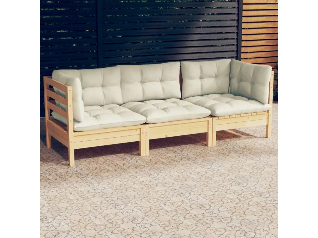 Sofá de jardín de 3 plazas con cojines Lluesmamuebles maciza Lluesmamuebles crema