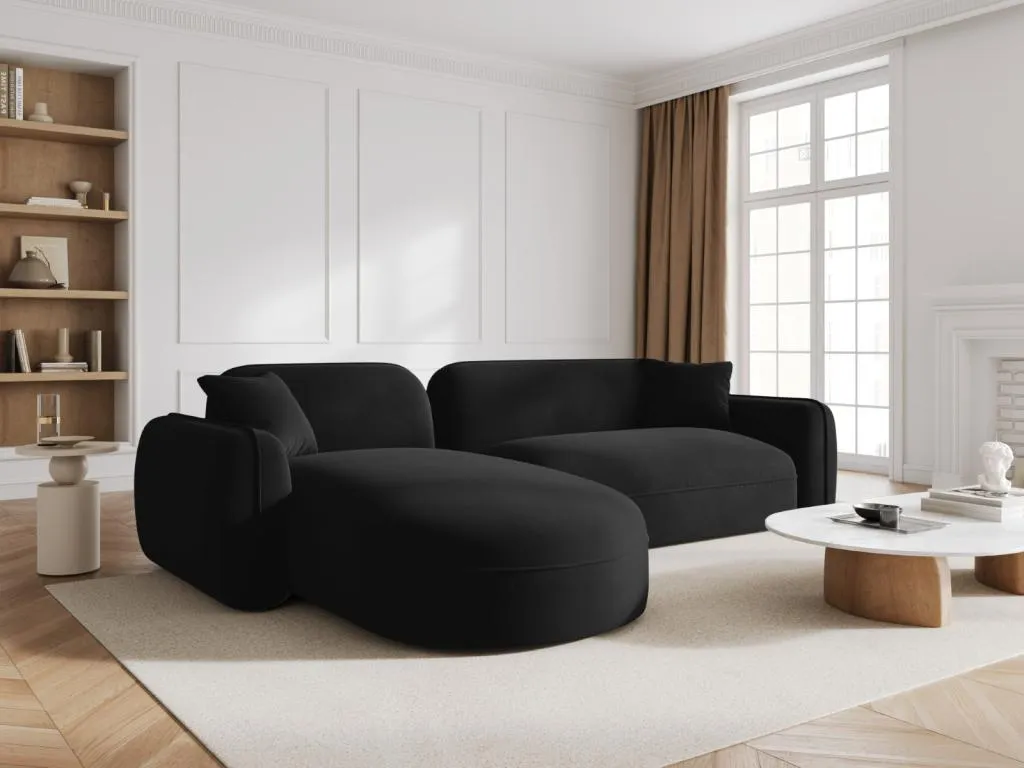 Francomuebleses - Sofá esquinero modular izquierdo Francomuebleses 4 plazas de terciopelo negro - 275x165x70cm