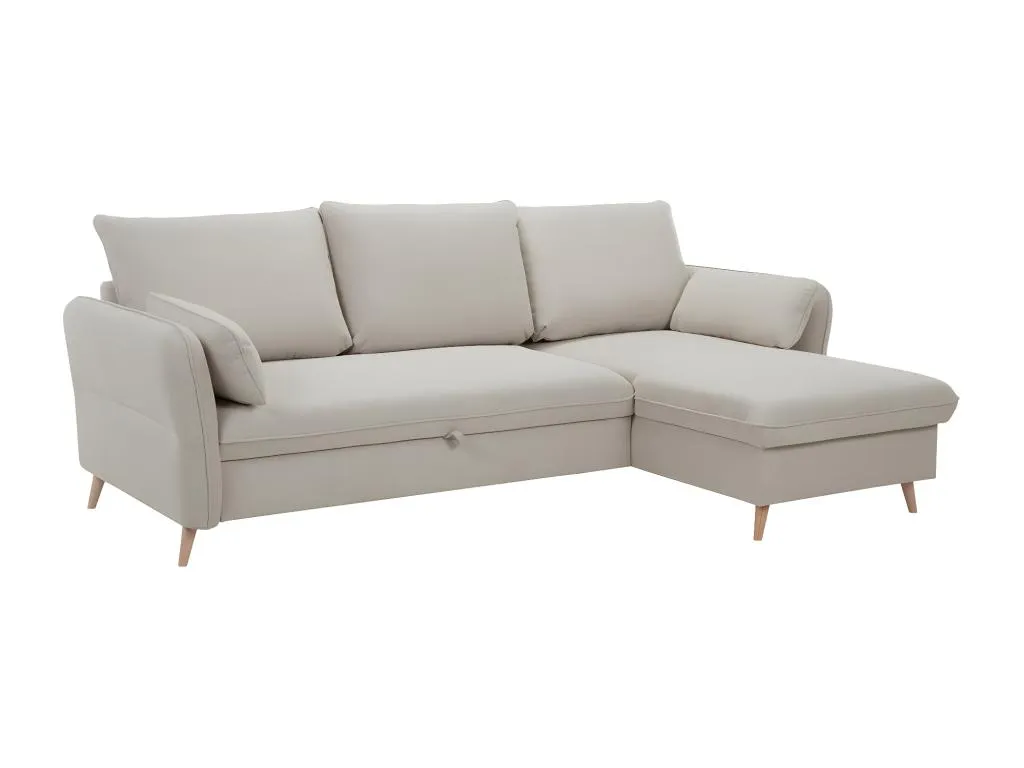 Sofá cama con chaise longue 3-4 plazas con canapé de tela beige y Hogarsens