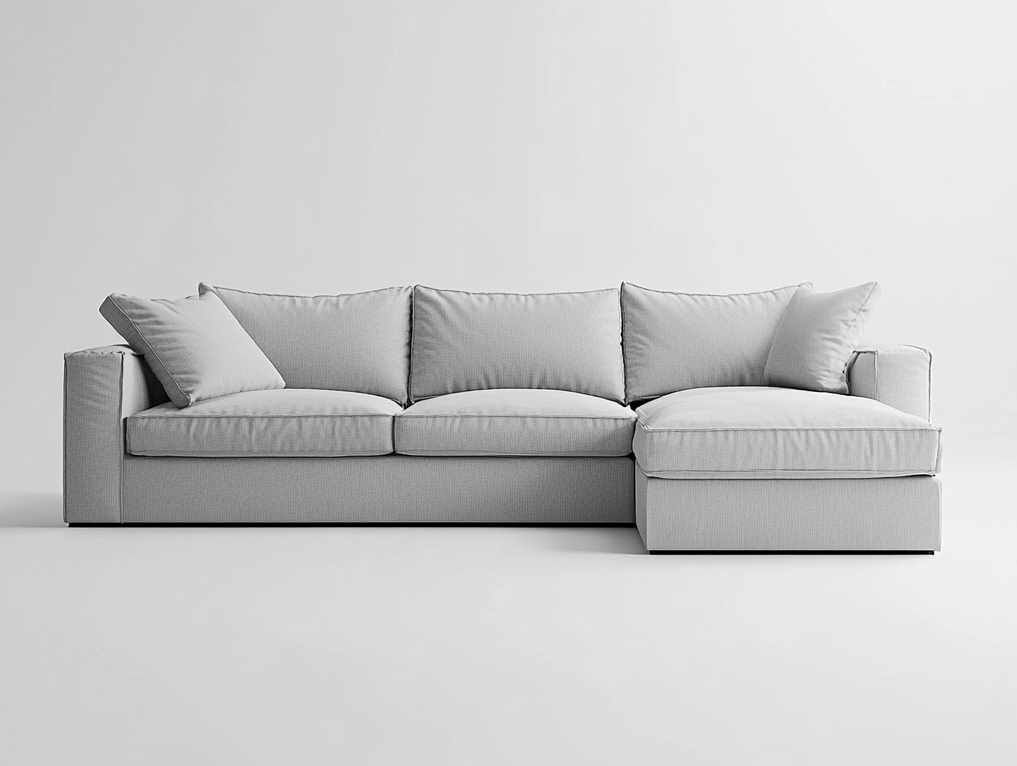 Sofá chaise longue moderno tapizado en tela gris claro 260x160cm