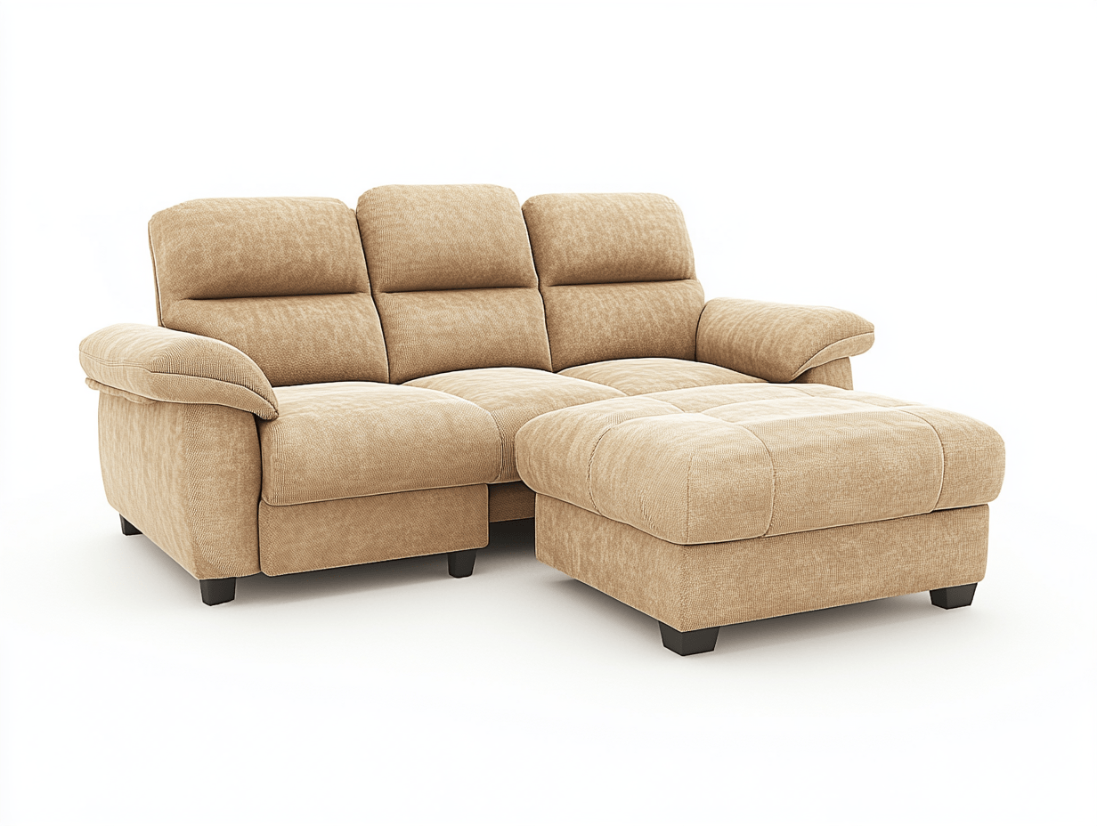 Sofá Seccional Beige Tela Poliéster 3 Plazas con Chaise Longue