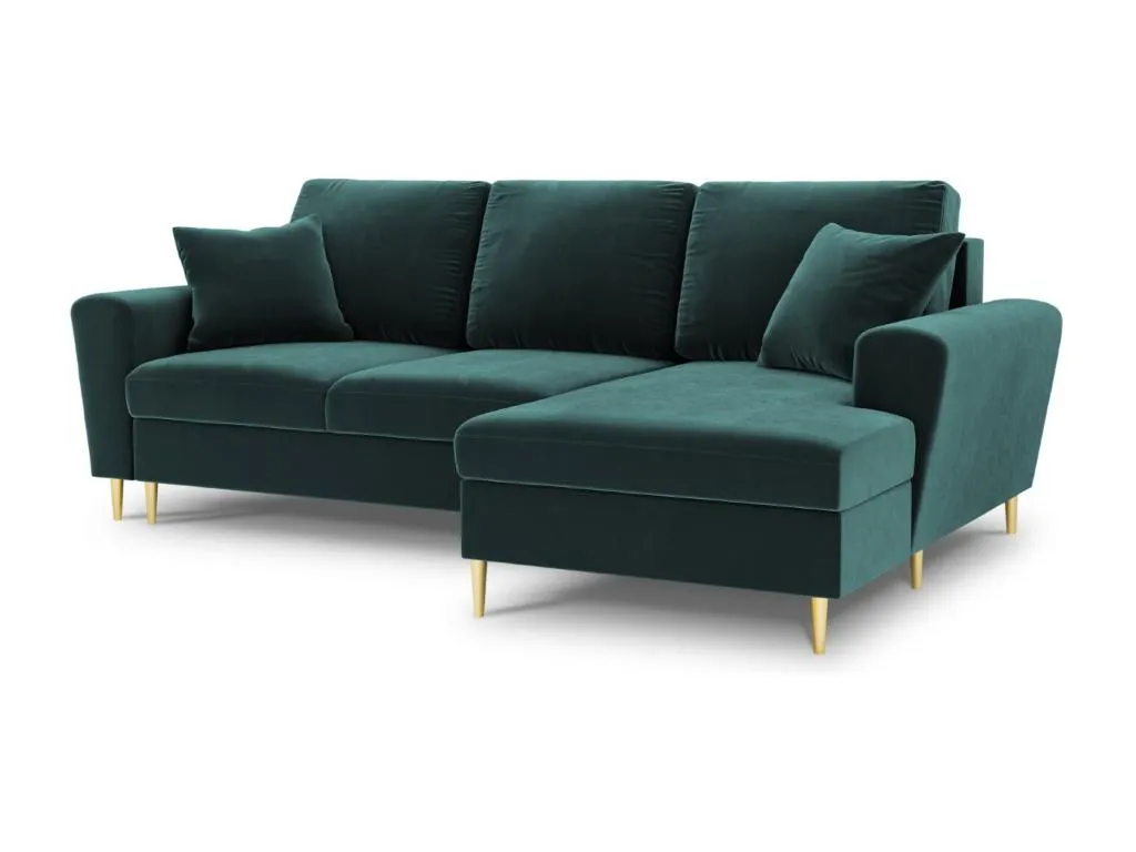 Decopractico - Sofá cama esquinero derecho con baúl de almacenaje Decopractico 4 plazas de terciopelo petróleo - 241x145x88cm 00859WUCK