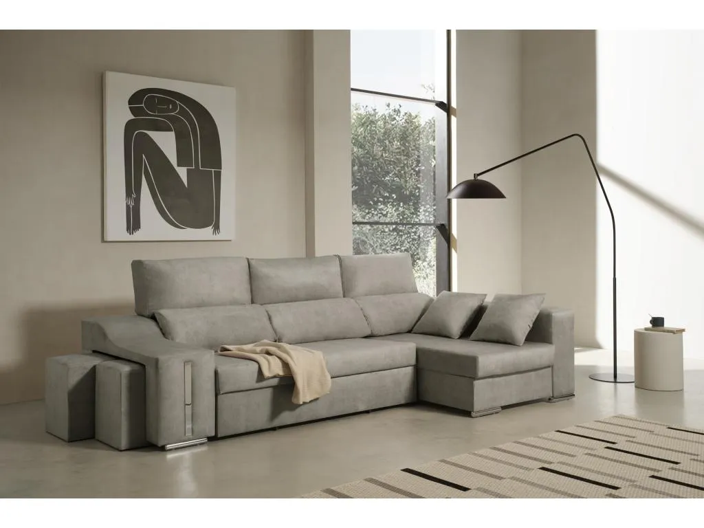 Sofa Chaise Longue Cama con Arcón y Boverdeco Gris Derecha