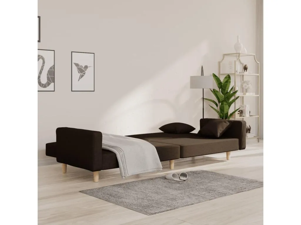Sofá cama de 2 plazas con dos almohadas tela marrón oscuro 15726EYYV