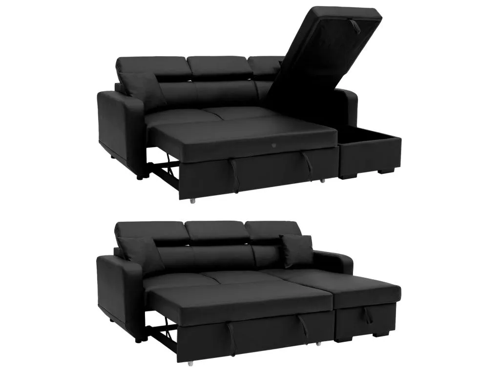 Sofá cama esquinero de 3 plazas Mueblestop en polipiel negra FZKS85233