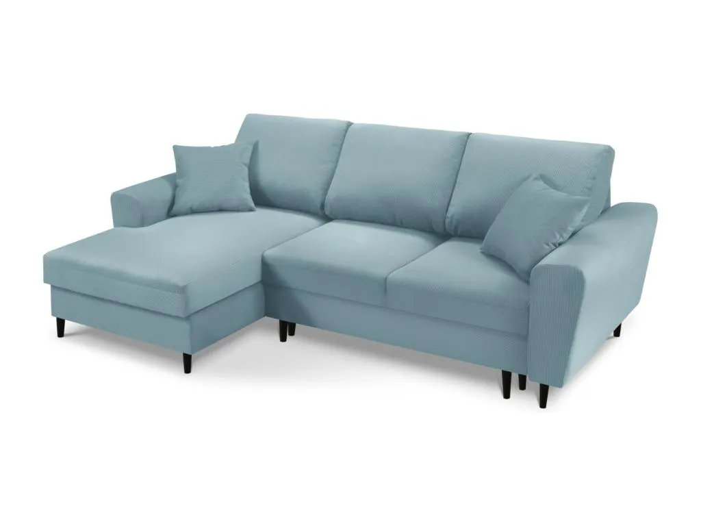 Kavehomedeco - Sofá cama esquinero izquierdo con baúl de almacenaje Kavehomedeco 4 plazas de pana azul claro - 241x145x88cm MJXE99958