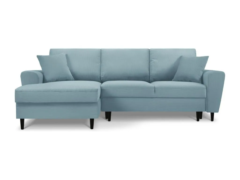 Kavehomedeco - Sofá cama esquinero izquierdo con baúl de almacenaje Kavehomedeco 4 plazas de pana azul claro - 241x145x88cm MJXE99958