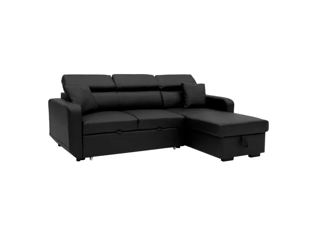 Sofá cama esquinero de 3 plazas Mueblestop en polipiel negra FZKS85233