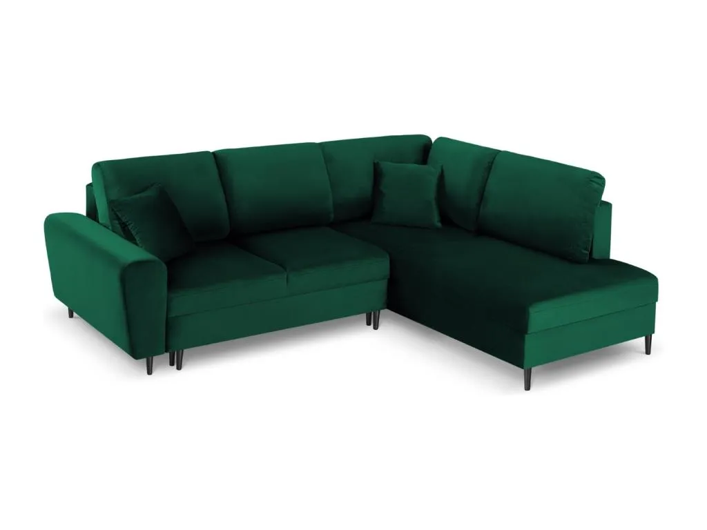 Prietocasa - Sofá cama esquinero derecho con baúl de almacenaje Prietocasa 5 plazas de terciopelo verde botella - 243x194x88cm