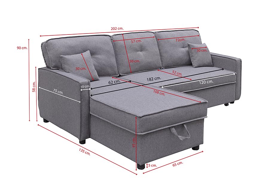 Sofá chaise longue cama 3 plazas con arcón gris