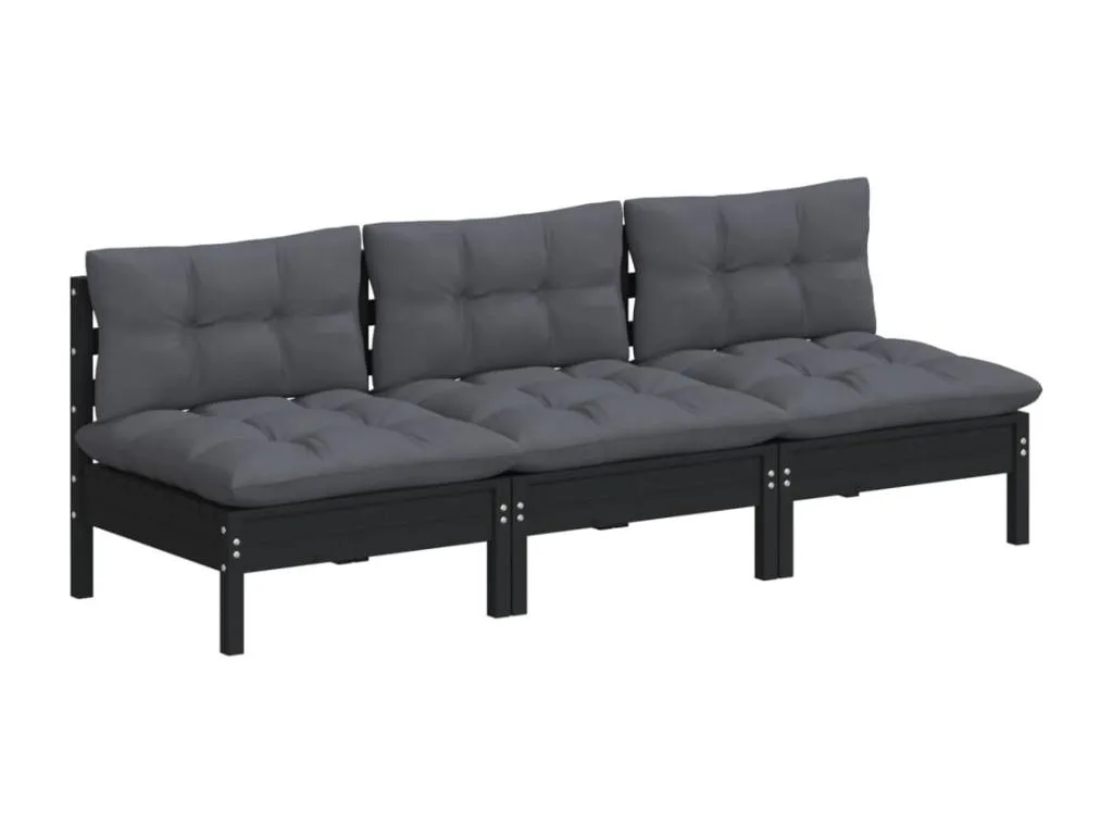 Sofá de jardín 3 plazas con cojines antracita Hogarsens