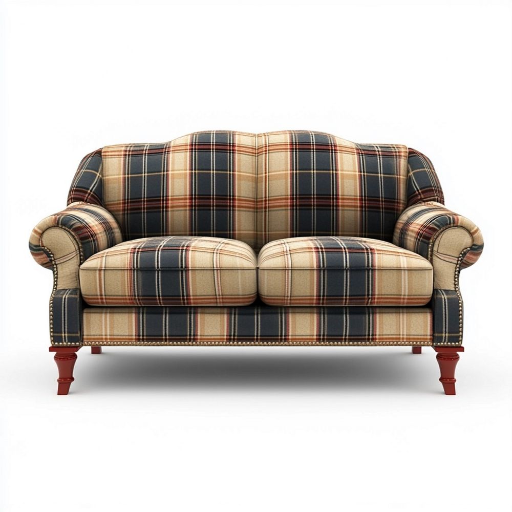 Sofá Dos Plazas Tela Escocesa Estilo Clásico para Sala de Estar 150x90 cm Beige/Azul/Rojo