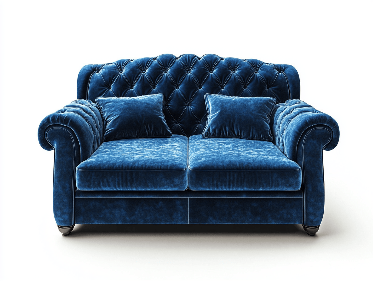 Sofá de terciopelo azul de dos plazas elegante para sala de estar