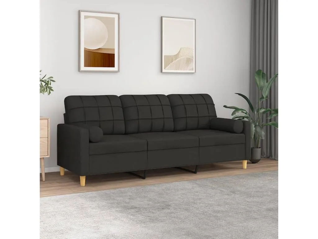 Sofá de 3 plazas con cojines tela negro 180 cm