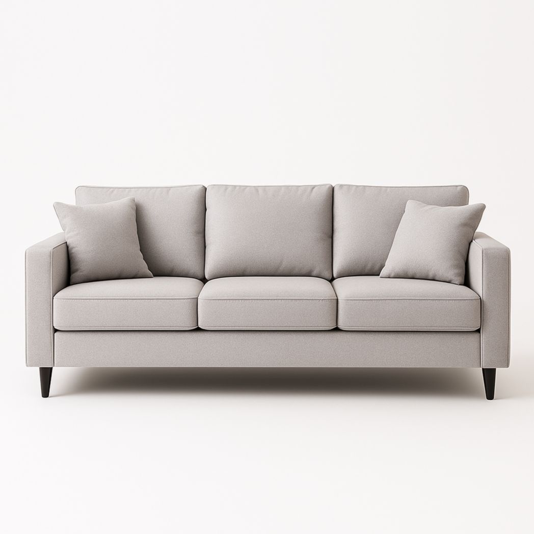 Sofá de tres plazas con estructura de madera y tapizado en tela gris 210x95x85 cm