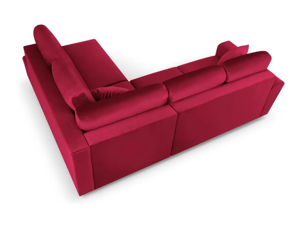 Kavehomedeco - Sofá cama esquinero derecho con baúl de almacenaje Kavehomedeco 5 plazas de terciopelo rojo - 243x194x88cm YYKA70965