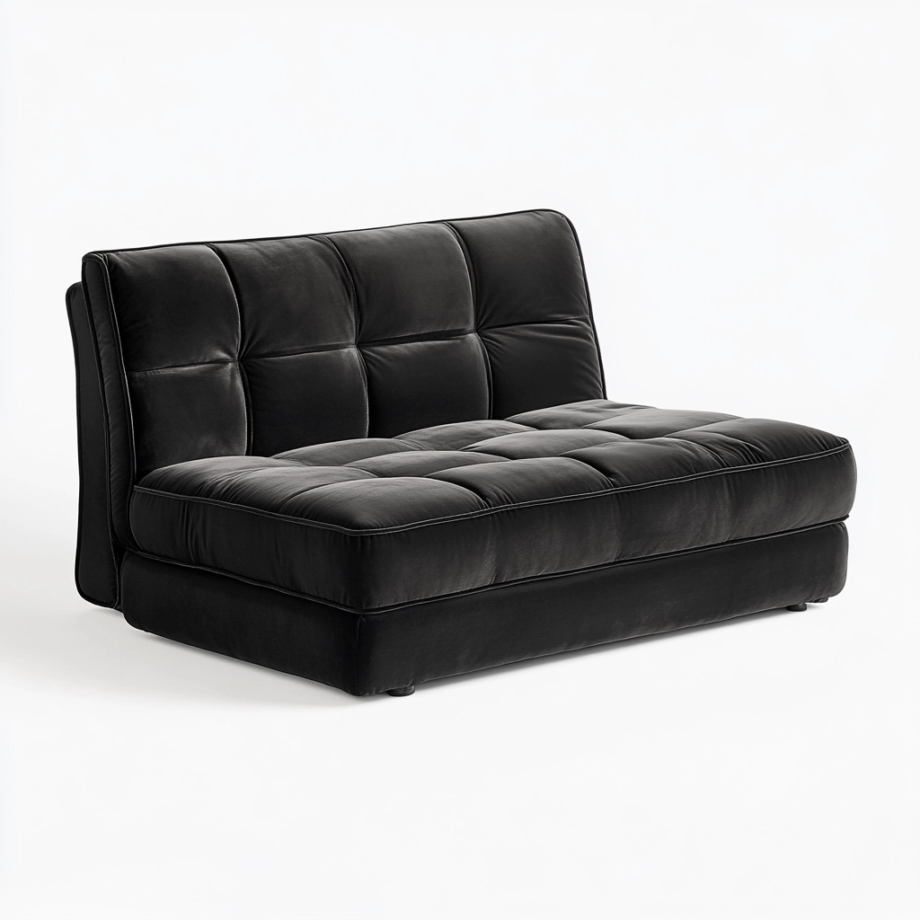 Sofá cama convertible de cuero negro para sala de estar 2 plazas