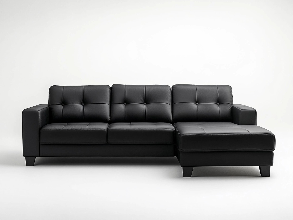 Sofá seccional negro de cuero sintético moderno con chaise longue para sala de estar 280x170 cm VB7152913