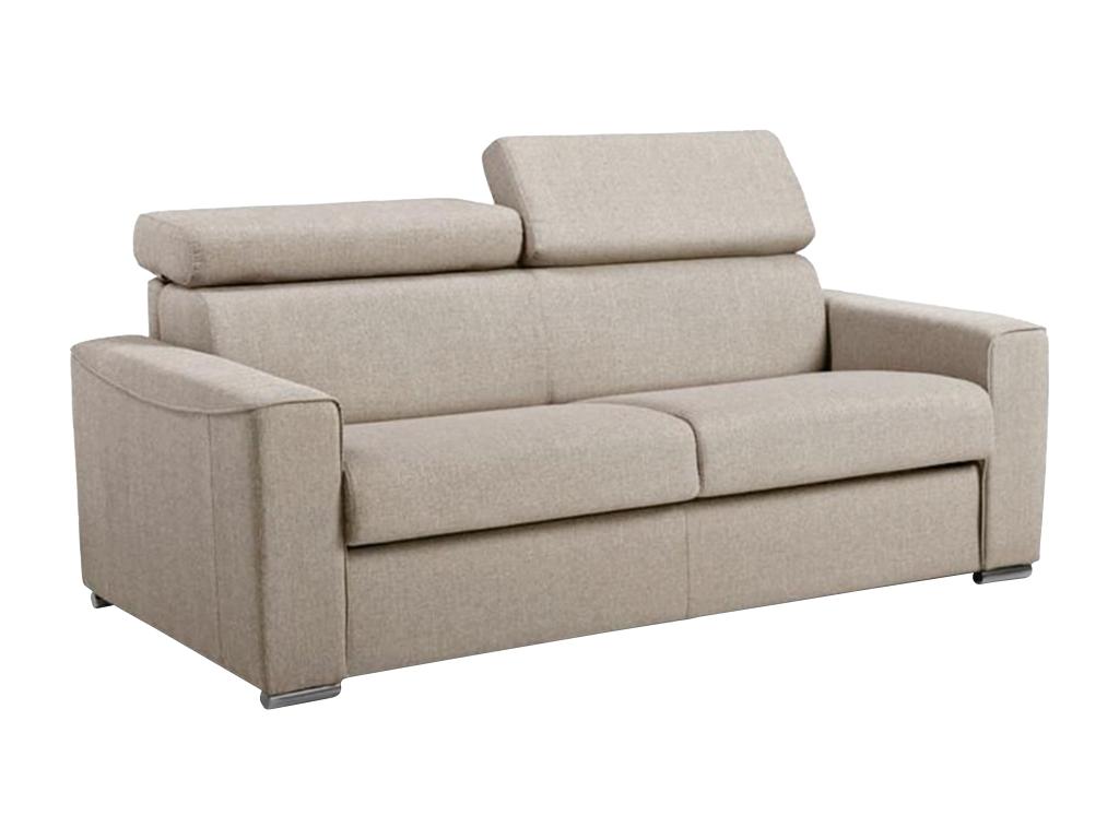 Sofá cama de 3 plazas de tela de apertura rápida Decocasaes - Beige - Somier de láminas de 140 cm - Colchón de 18 cm con memoria de forma 03366dnlx