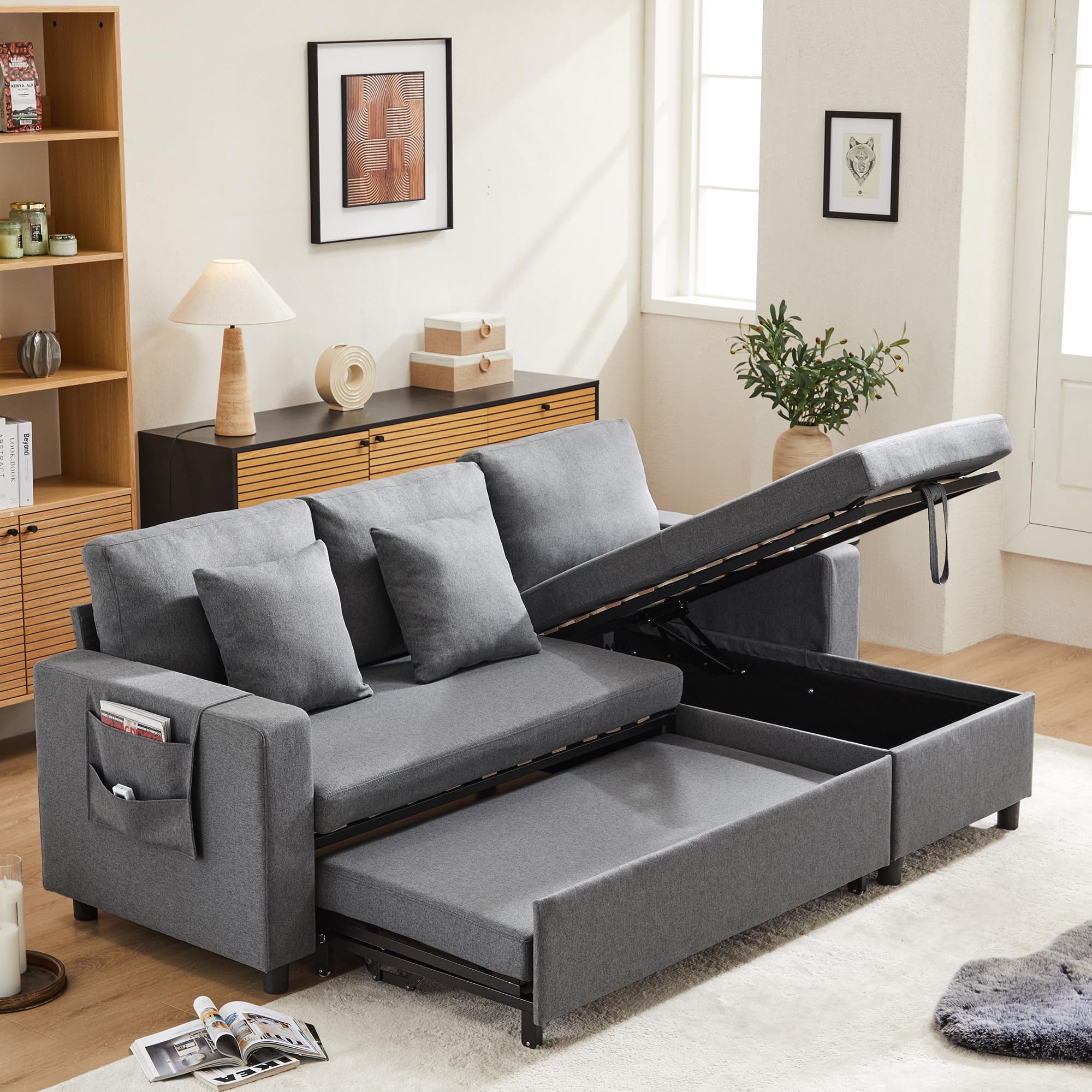 Sofá cama 3 plazas chaise longue con almacenamiento