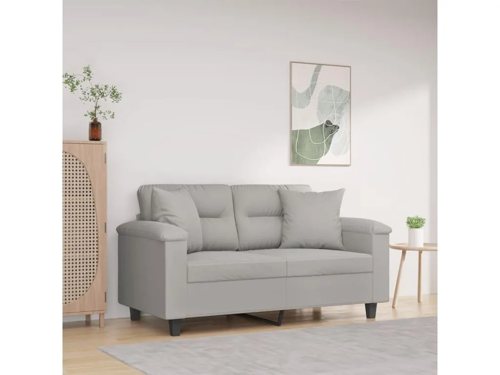 Sofá de 2 plazas con cojines tela microfibra gris claro 120 cm 54245MOZL