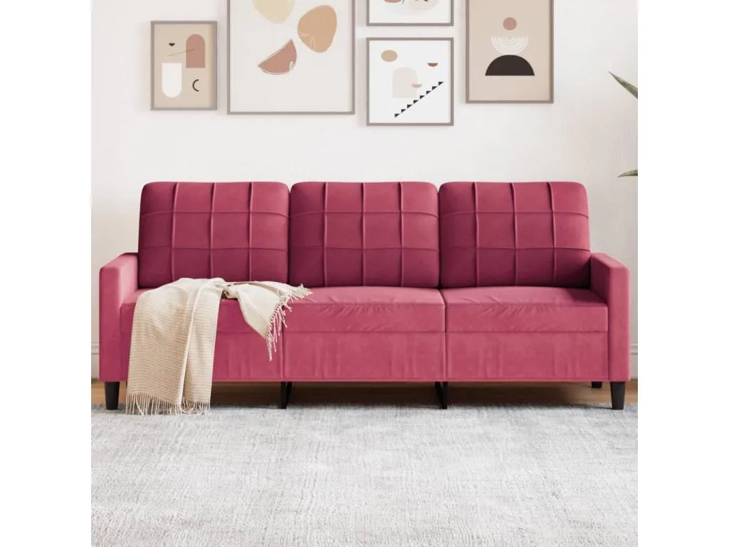 Sofá de 3 plazas de terciopelo rojo tinto 180 cm 07735oxik