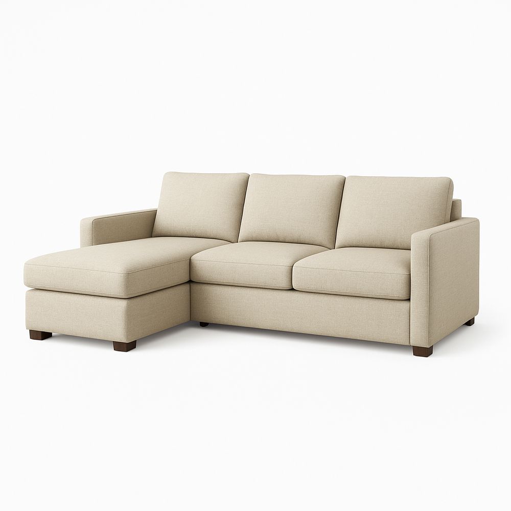 Sofá Seccional Moderno de Tela Beig con Chaise Longue, Diseño Minimalista, Ideal para Salones y Espacios Reducidos