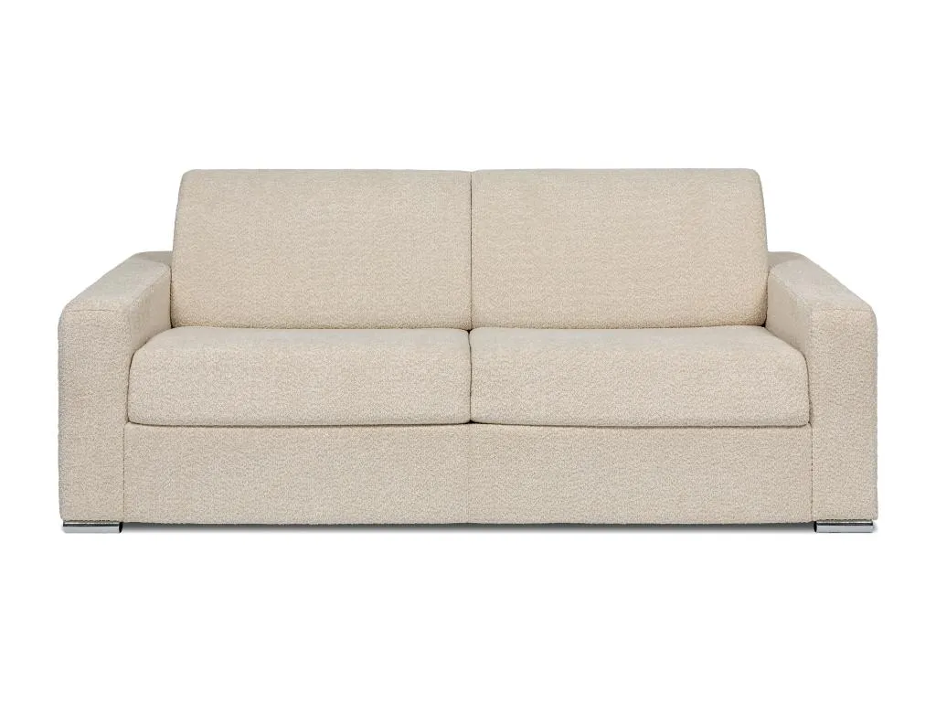 Sofá cama de 4 plazas de apertura rápida de tela rizada beige - Cama de 160 cm - Colchón de 18 cm - Decoencanto