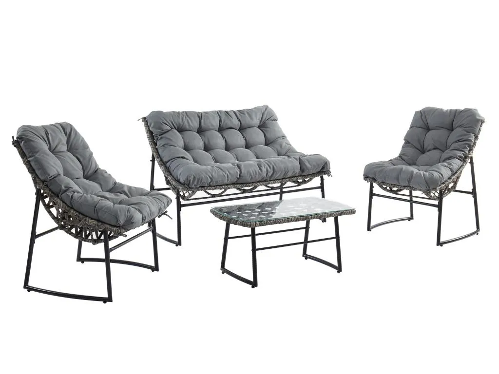 Muebles de salón para jardín de resina trenzada - 1 sofá de 2 plazas 2 sillones y una mesa de centro - Gris antracita - Decocasaes wlat16668