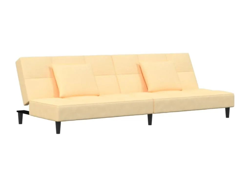 Sofá cama de 2 plazas con dos almohadas terciopelo color crema 04225nslz