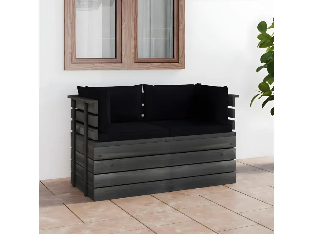 Sofá de palets de jardín 2 plazas y cojines Decoencanto maciza Decoencanto
