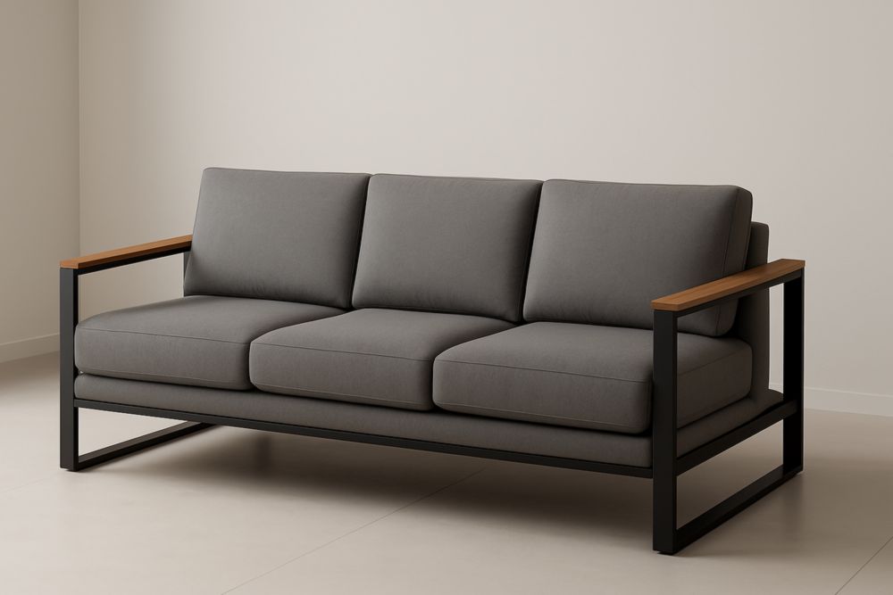 Sofá 3 plazas moderno gris metal/madera tela poliéster 200cm